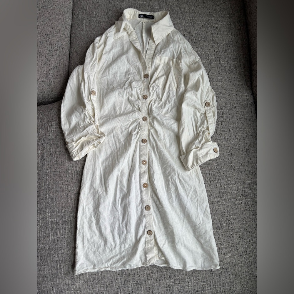 Zara Cream Button-Up Dress
